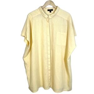 Ellos Women's Plus Size 2X Blouse Linen Blend‎ Full Button up Tunic Lagenlook